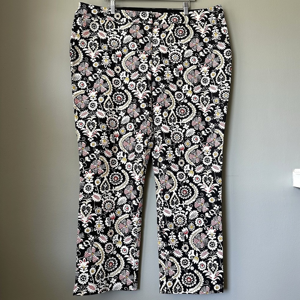 Boden Women Plus Ankle Pants‎ 18L Black Floral Paisley Print Cropped Trousers